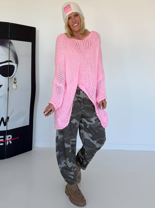 Weicher Oversized Grobstrickpullover  - rosa