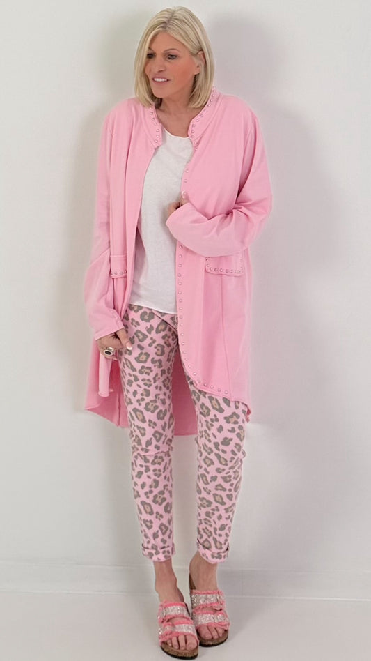 Oversized sweatblazer met zilveren studs - roze