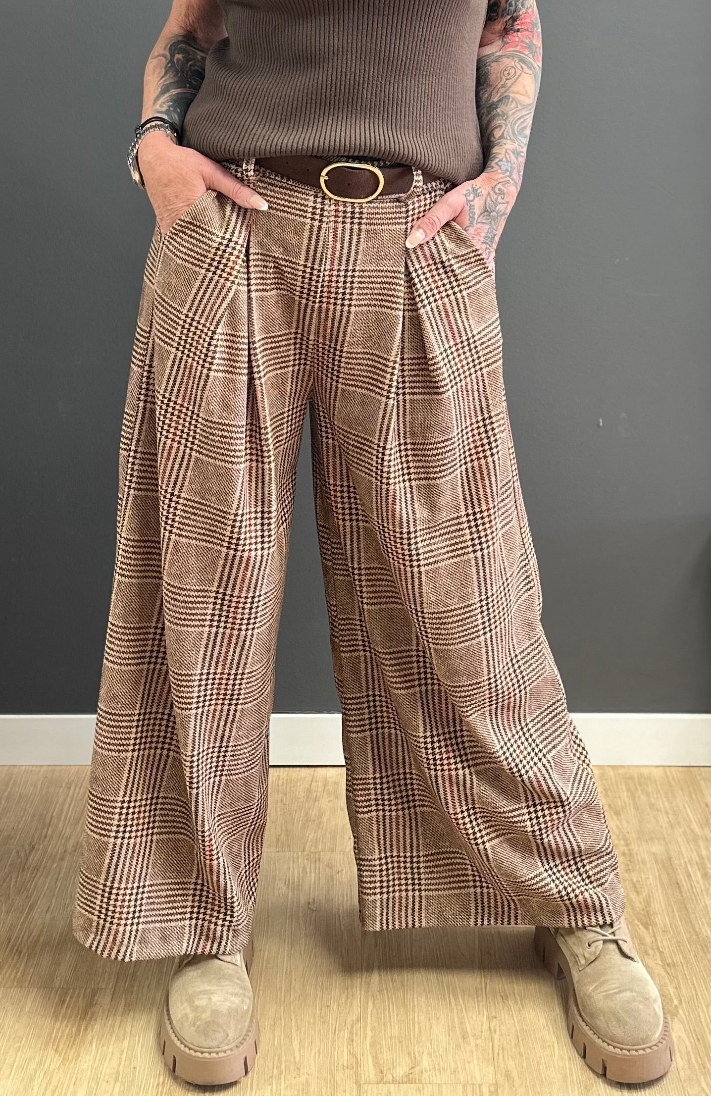 Checked Marlene trousers model "Check Class" - brown-multicoloured