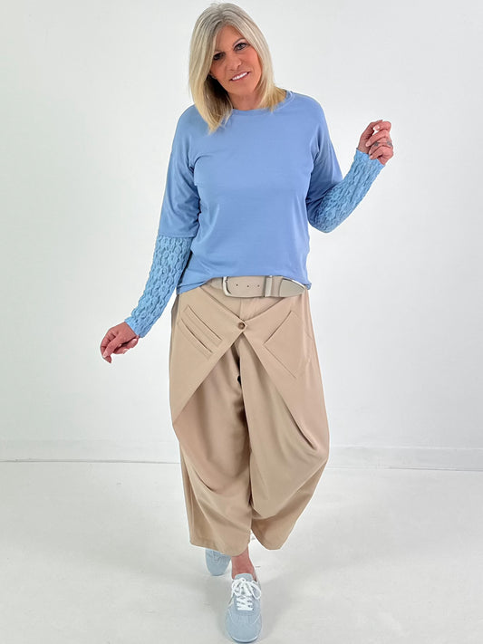 Shirt mit Spitzenärmeln - hellblau