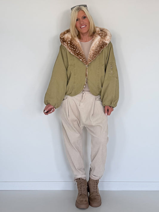 Bomberjacke mit Fake Fur Einsatz - khaki-mehrfarbig