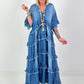 Dark blue ruffled denim dress