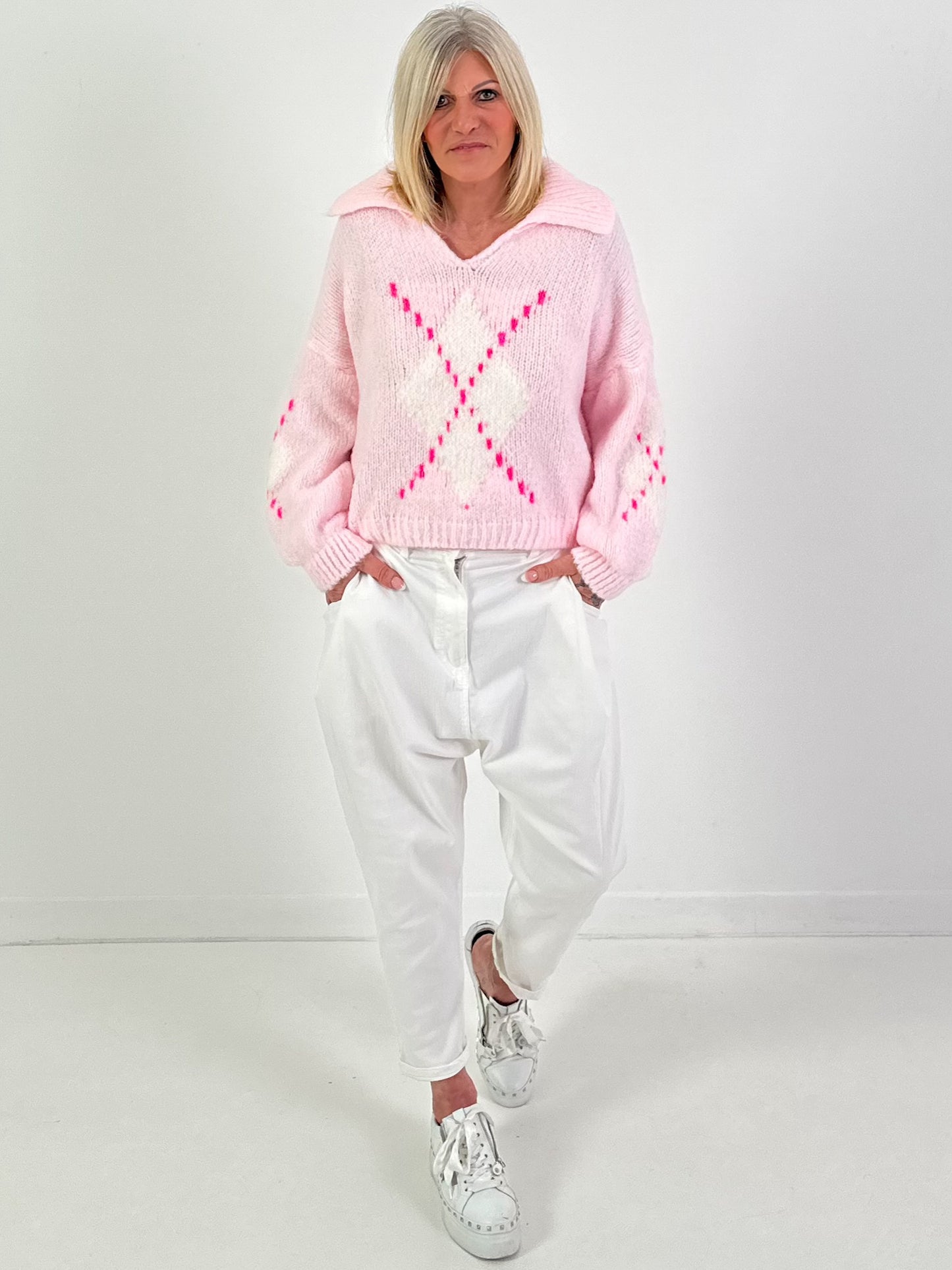 Pullover Modell "Cozy Diamond Knit" - rosa