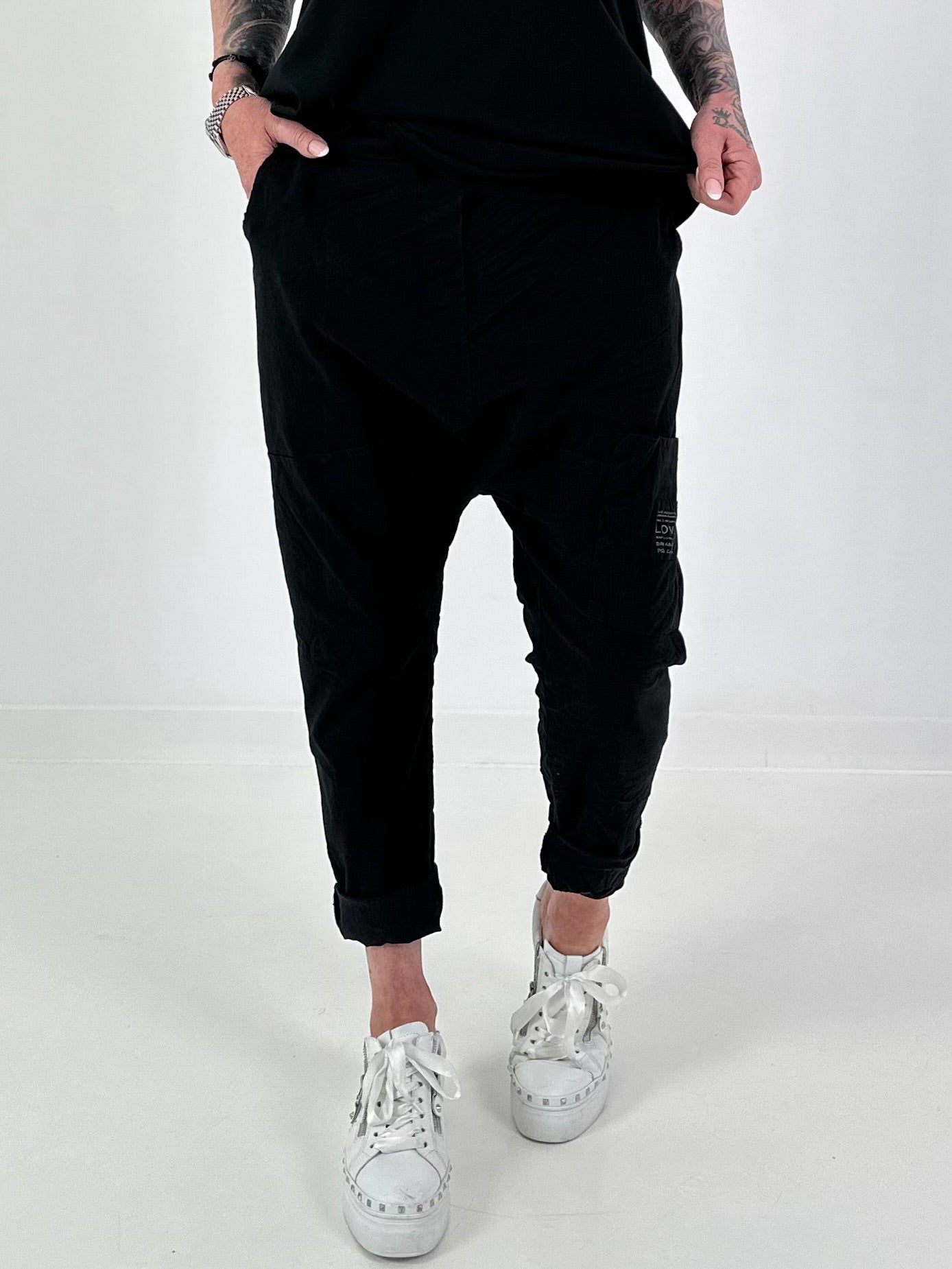 Baggy Trousers with Statement Patch - black