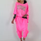 Sweatshirt Baggy mit Beinraffung - neonpink
