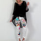 Trousers with print mix and comic motifs - white-grey-multicoloured