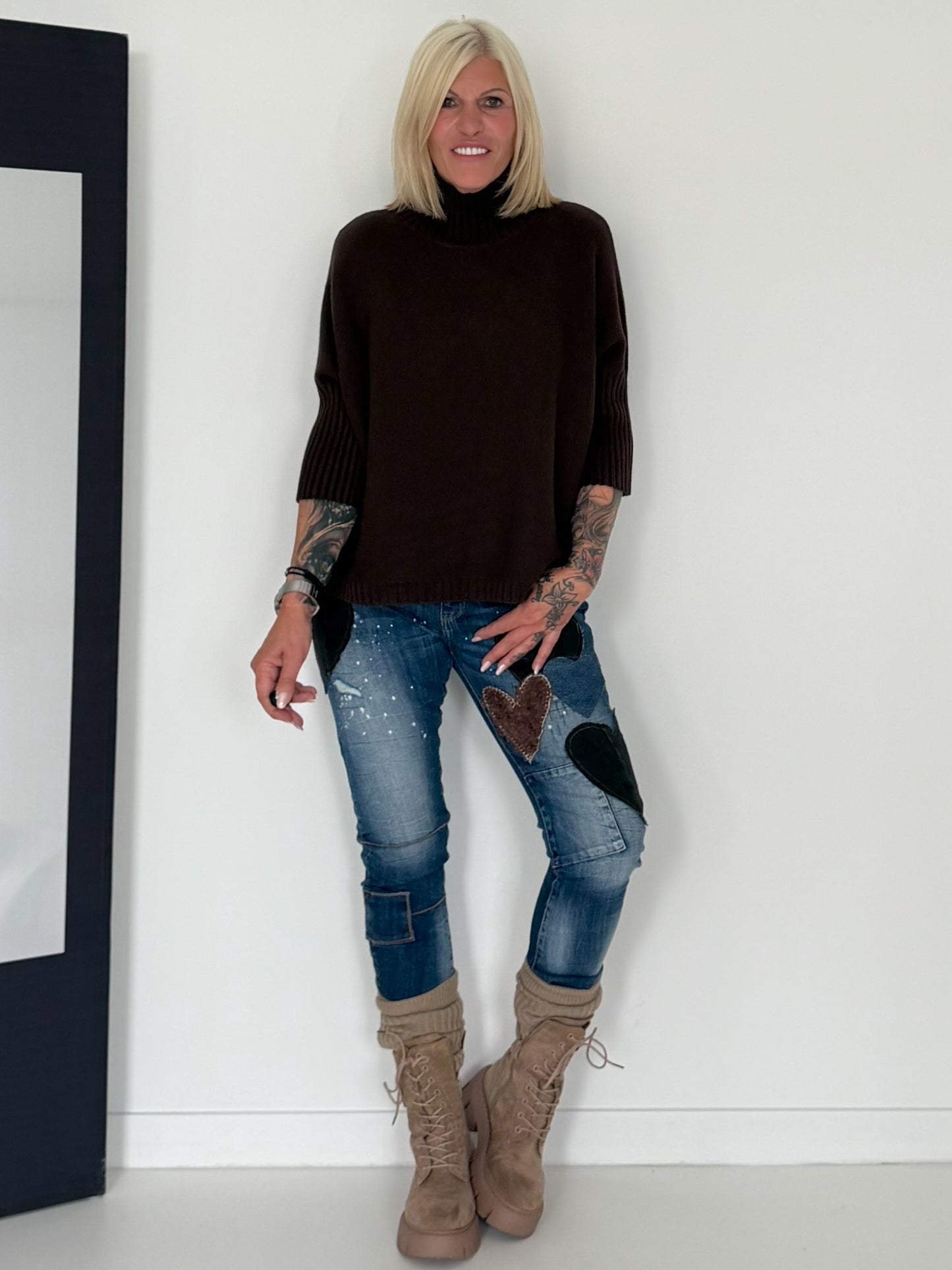 Strickpullover mit Turtleneck - mokka