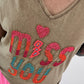 T-shirt met geborduurde pareltekst - camel