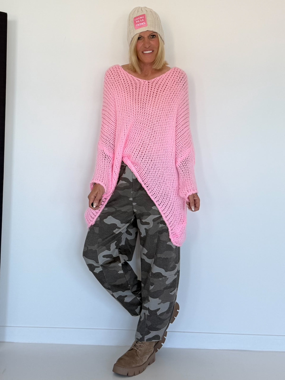 Soft Oversized Chunky Knit Sweater - Pink
