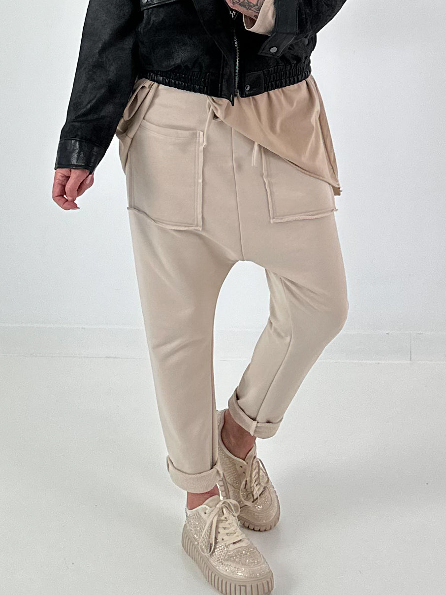 Sweatshirt Baggy mit aufgesetzten Taschen - beige