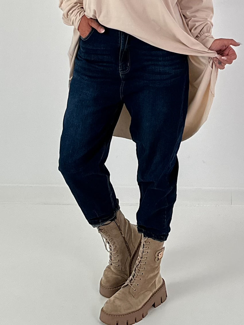 Boyfriend Jeans mit elastischem Bund - denim