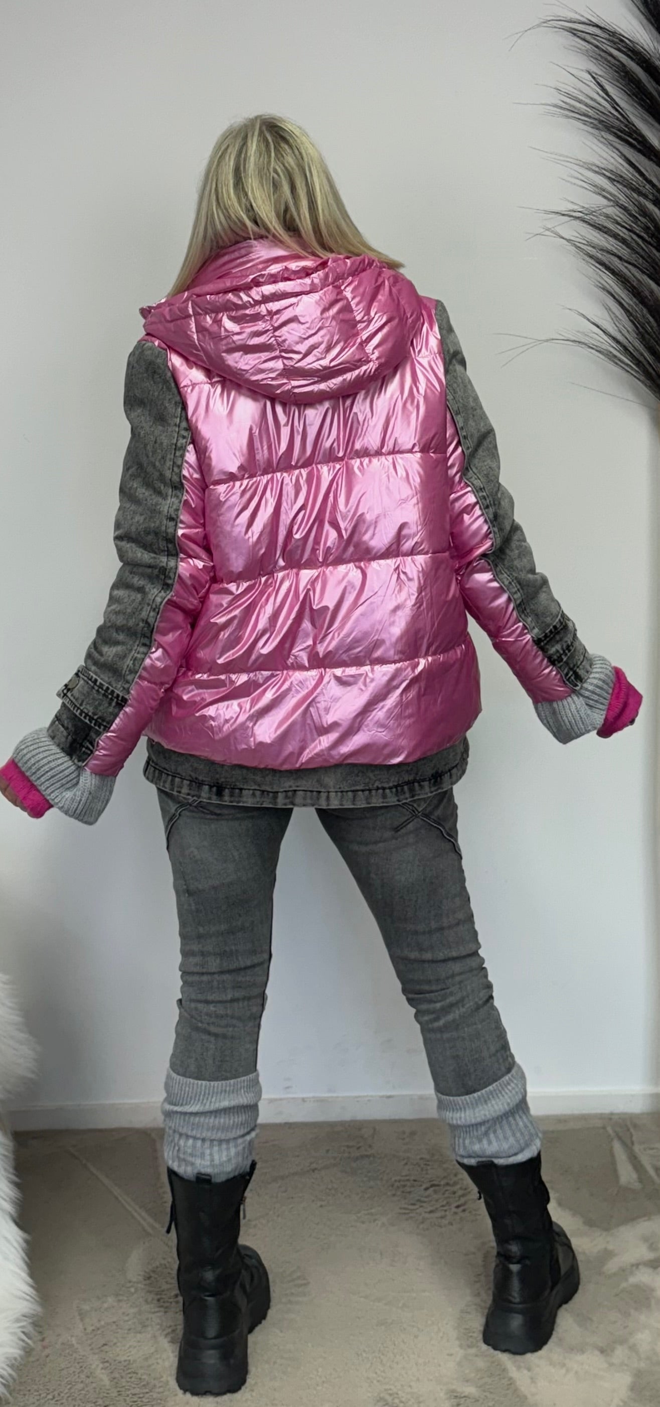 denim jacket with quilted vest - candy