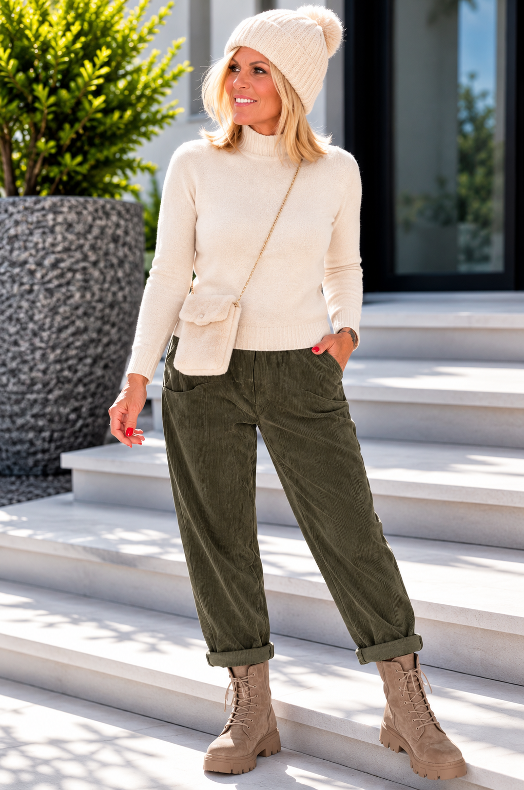 Pullover mit Stehkragen - beige