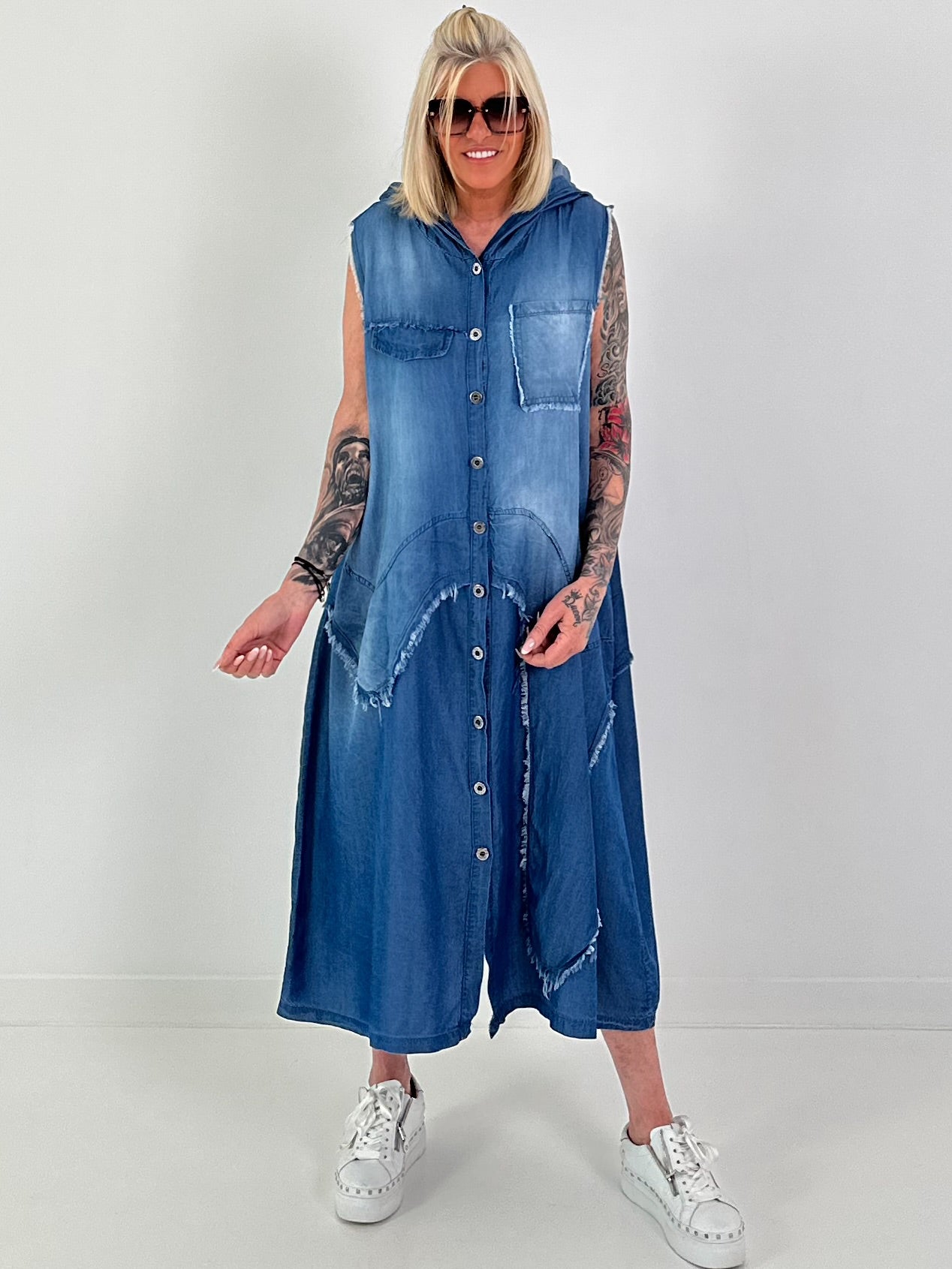 Hooded denim dress - dark blue