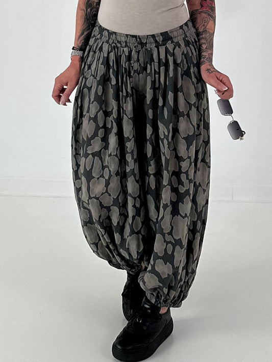 Leichte Pumphose mit stylischem Print  - anthrazit - mehrfarbig