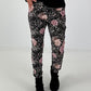 Hose in Wildleder-Optik mit Leo Print und floralem Muster - grau - mehrfarbig