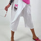 Short Linen Baggy with Overlap and Skull Detail - white