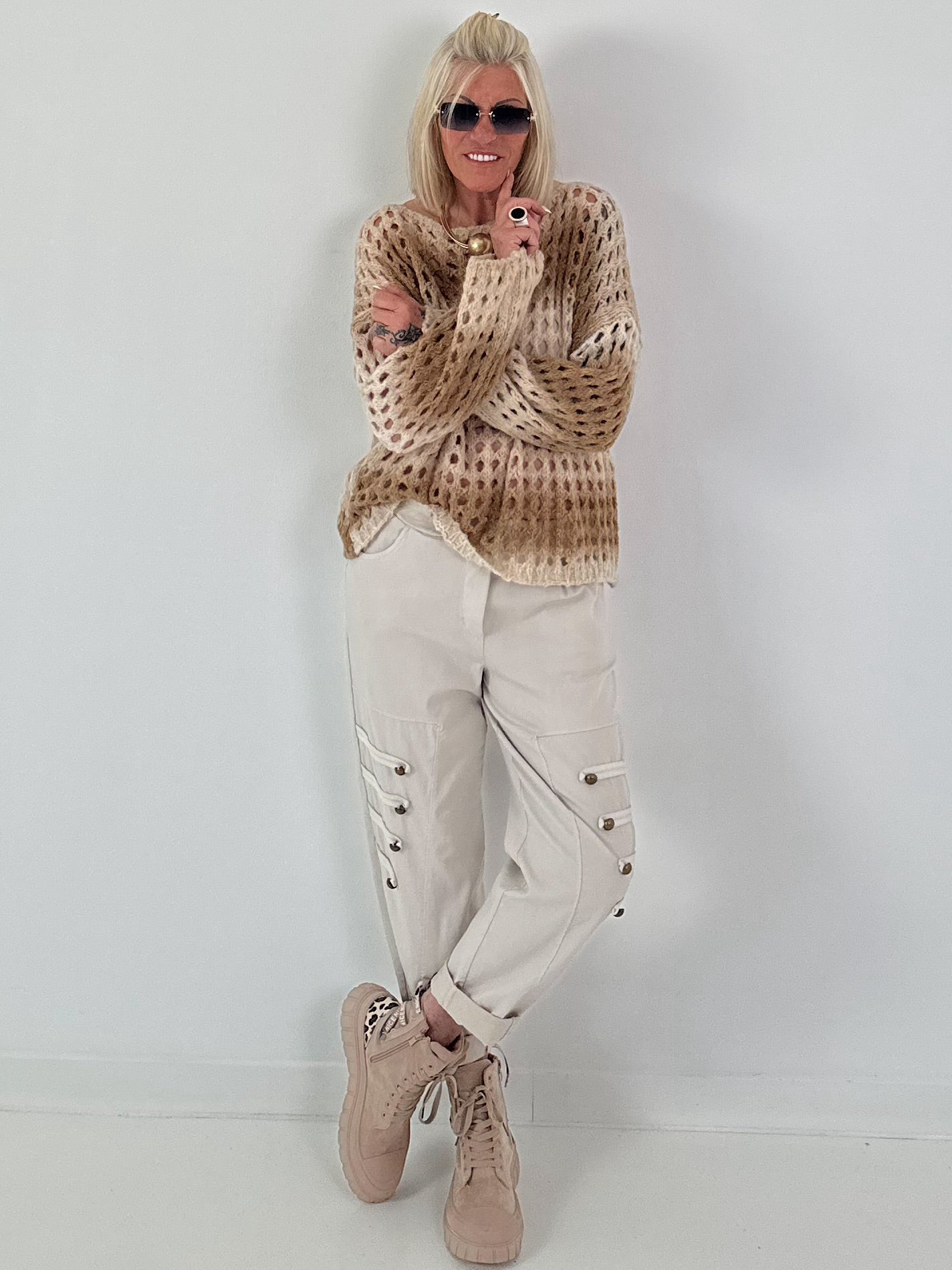Grobstrickpullover mit Farbverlauf - beige-mehrfarbig