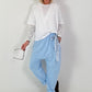 Baggy Trousers with Decorative Scarf - Light Blue