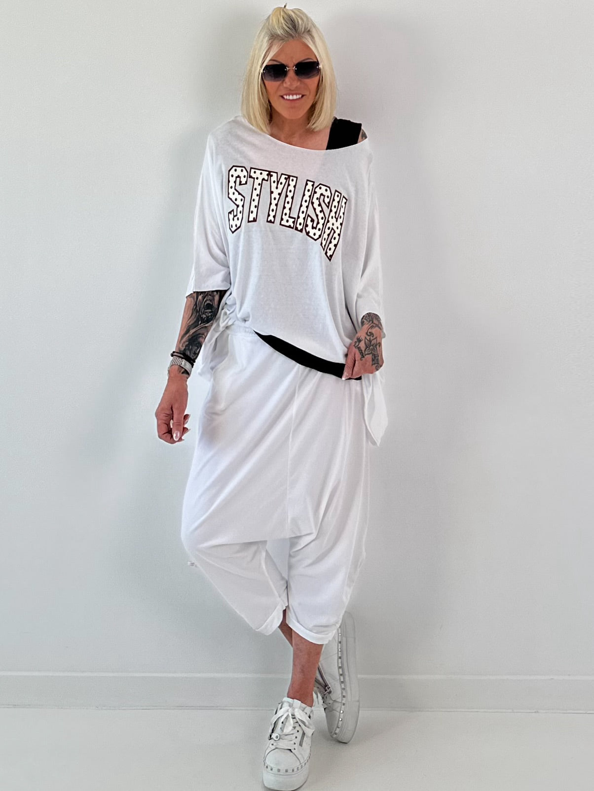 Poncho Shirt mit Schriftzug - weiss