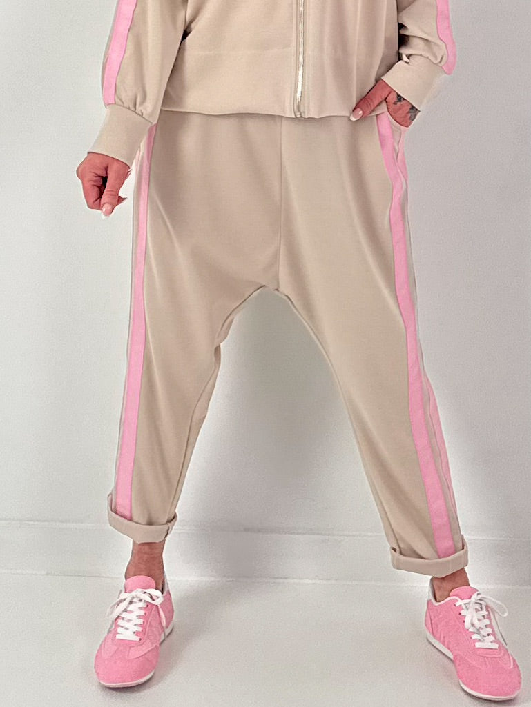 Sweat Baggy mit Streifen - beige