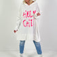 Oversized Hoodie Modell "Holy Chic" - weiss-neonpink