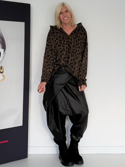 Hoodie im All Over Leo-Look - mokka-leo-mehrfarbig