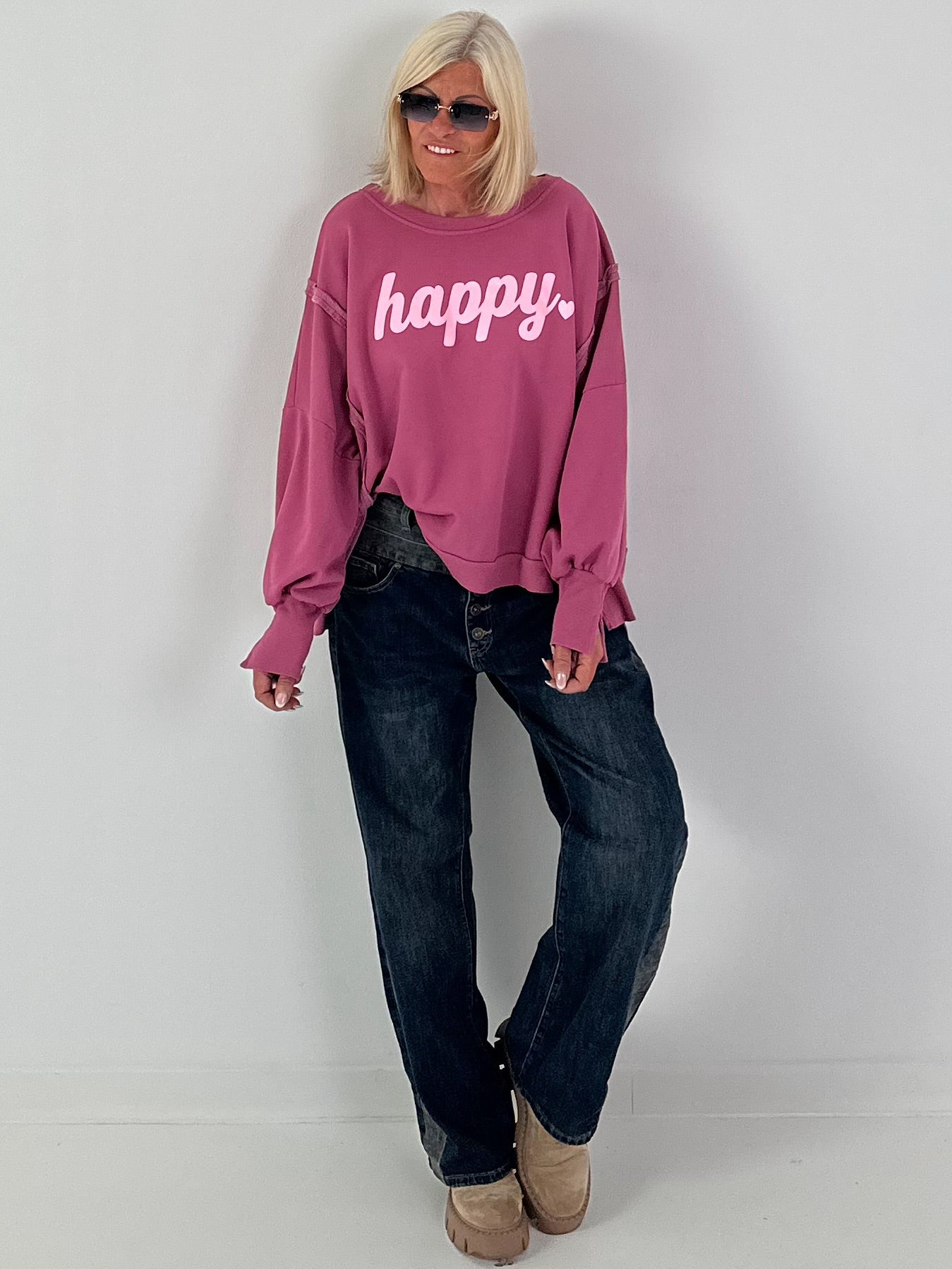 Sweatshirt with happy print - berry