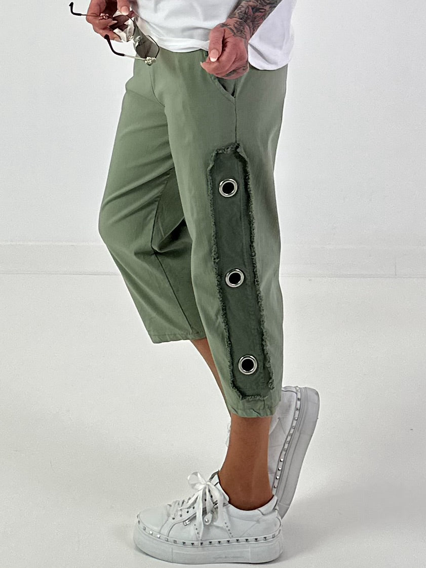 Trousers with eyelet details - khaki