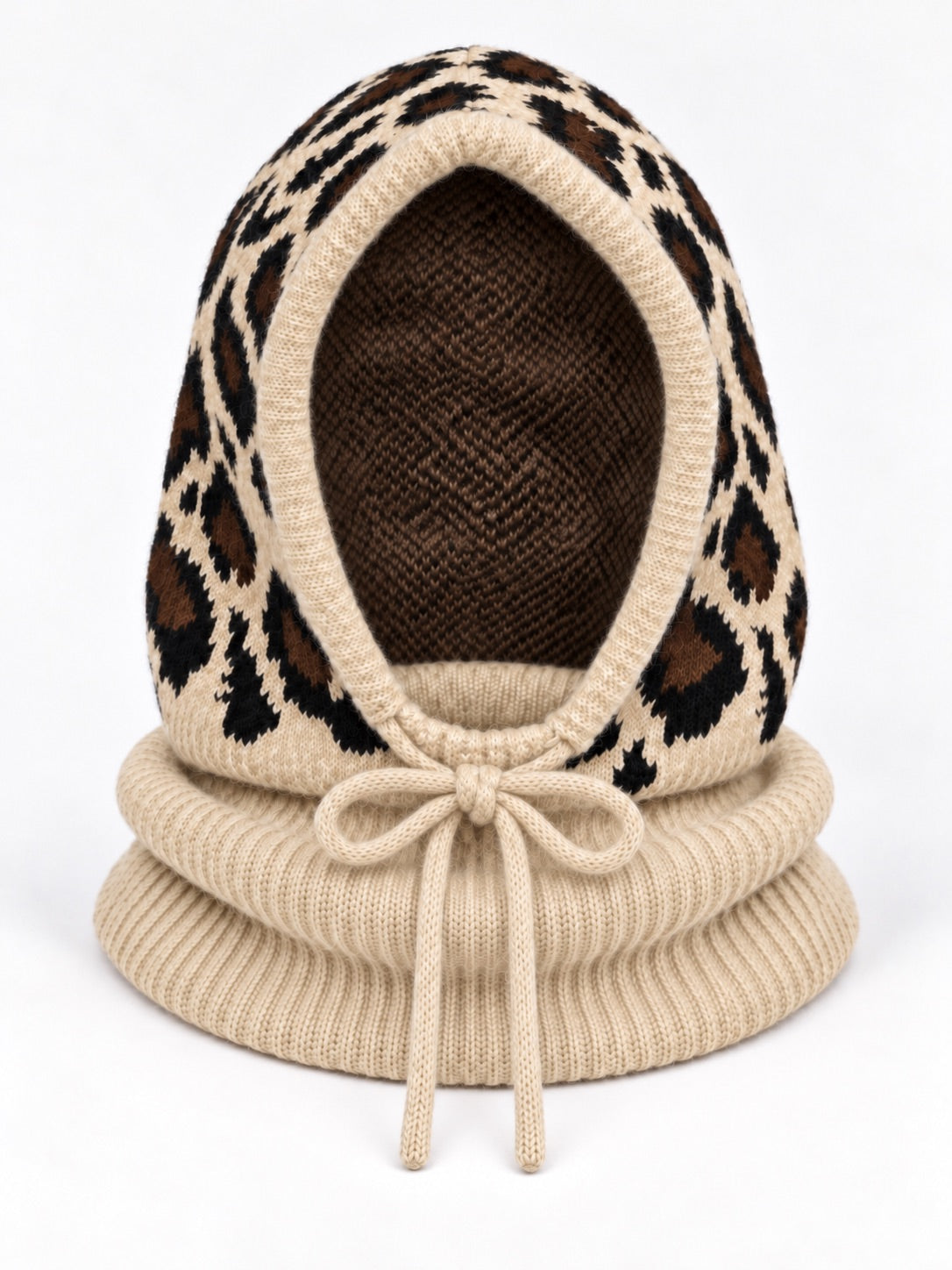Knitted Balaclava - taupe-leopard-multicolored