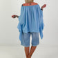 Tunic with side ruffles - light blue