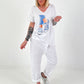 T-shirt with shoe print and glitter details - white-light blue