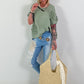 Linen shirt with appliqué crochet flowers - khaki