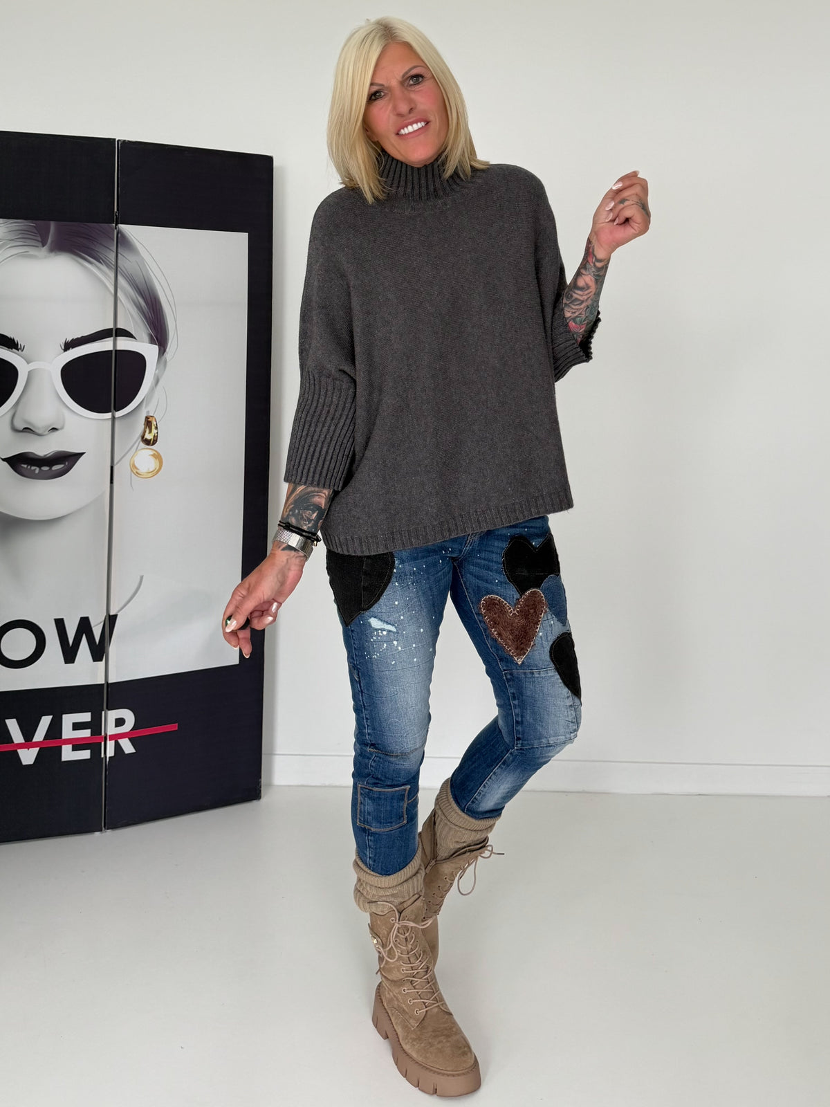 Strickpullover mit Turtleneck - anthrazit