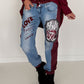 Jogg-Jeans im Used Look Love & Rock - denim-burgundi