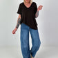 Ribbed Shirt with Fringe Details - chocolate