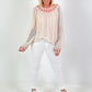Silk tunic with crochet neckline - beige