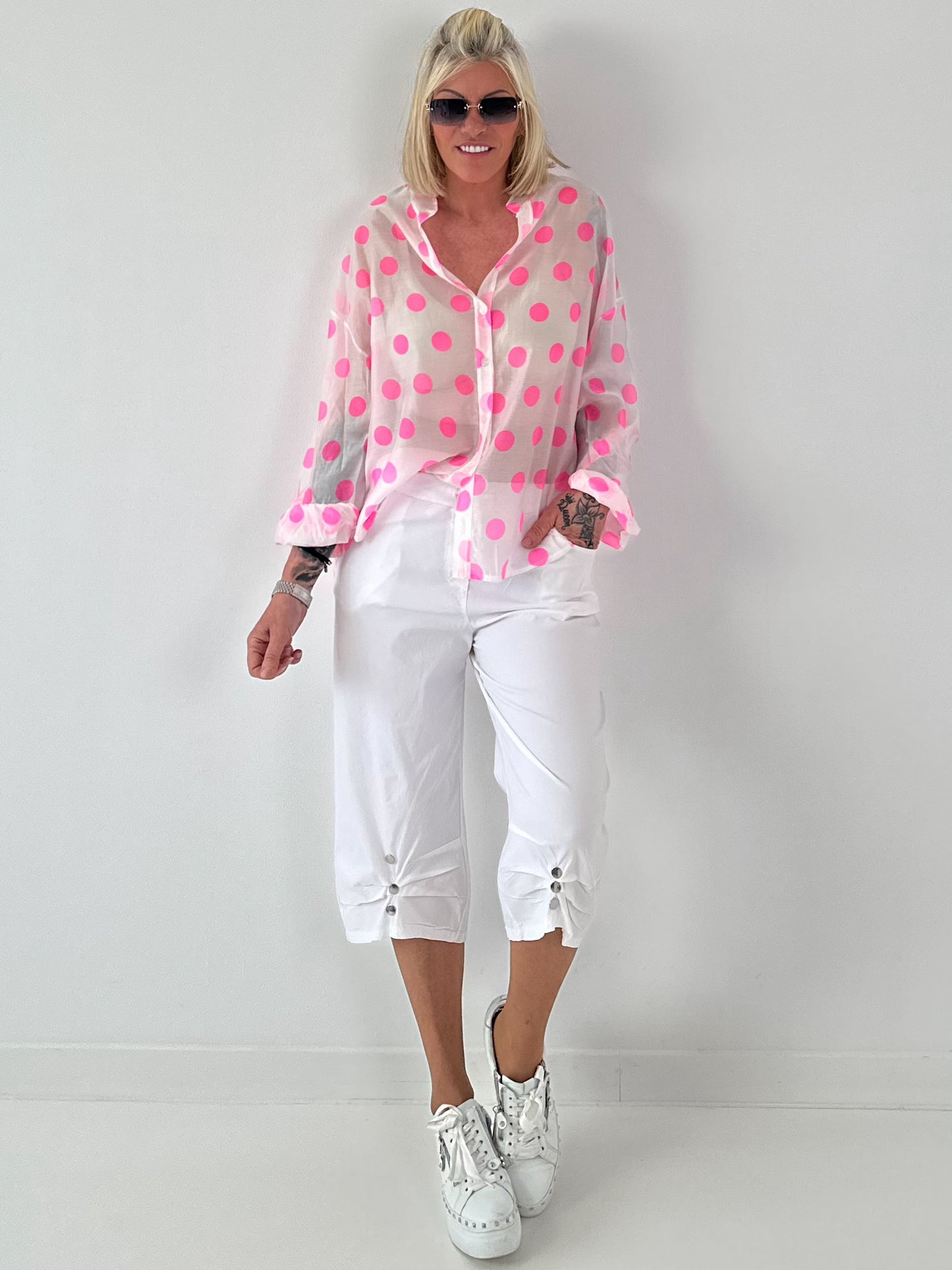 Transparent Tunic with Ruffle Sleeves - white