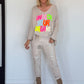 V-hals trui Unlock Your Dreams - beige-meerkleurig