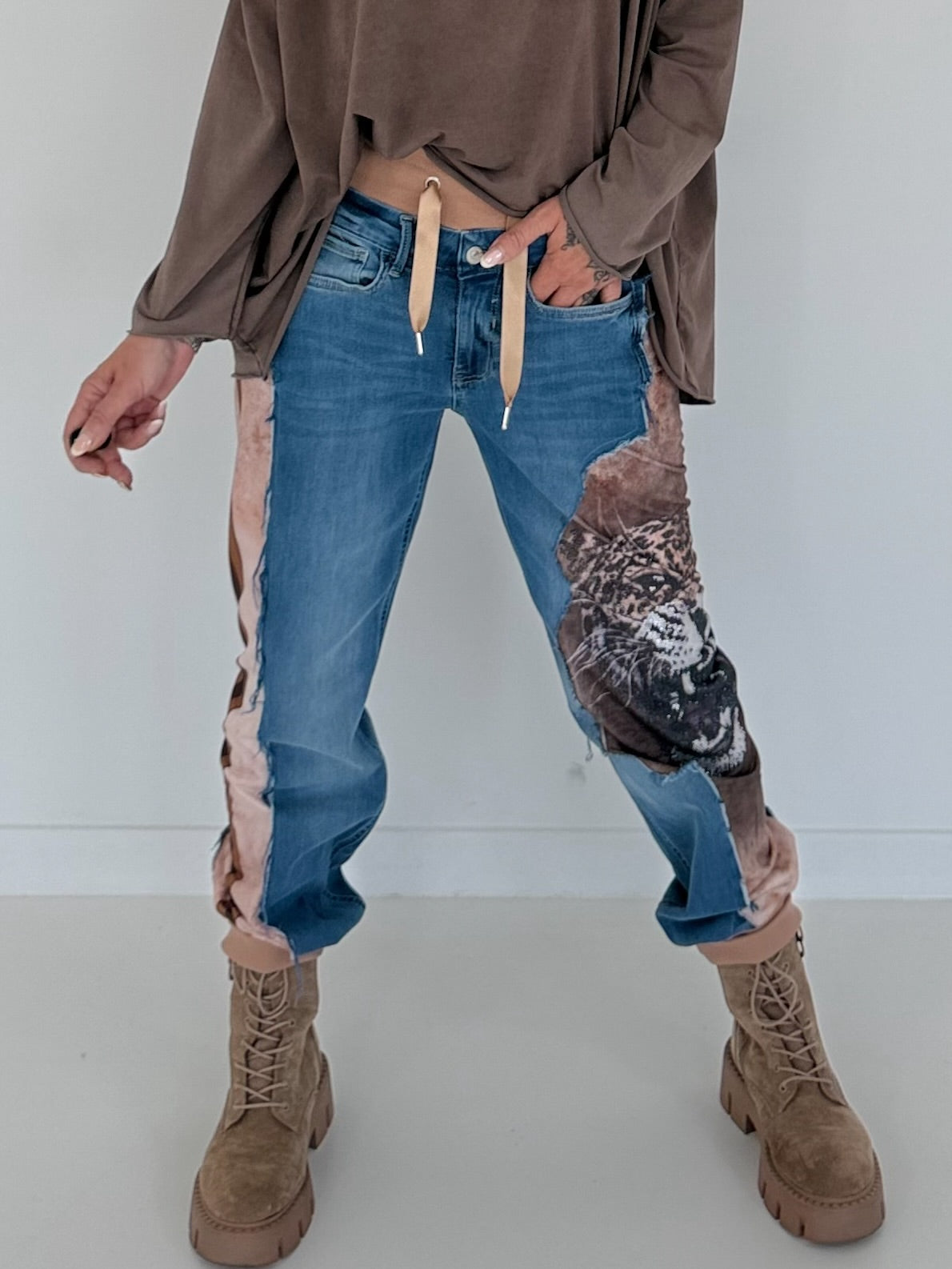 Jogg-Jeans im Used Look Leopard - denim