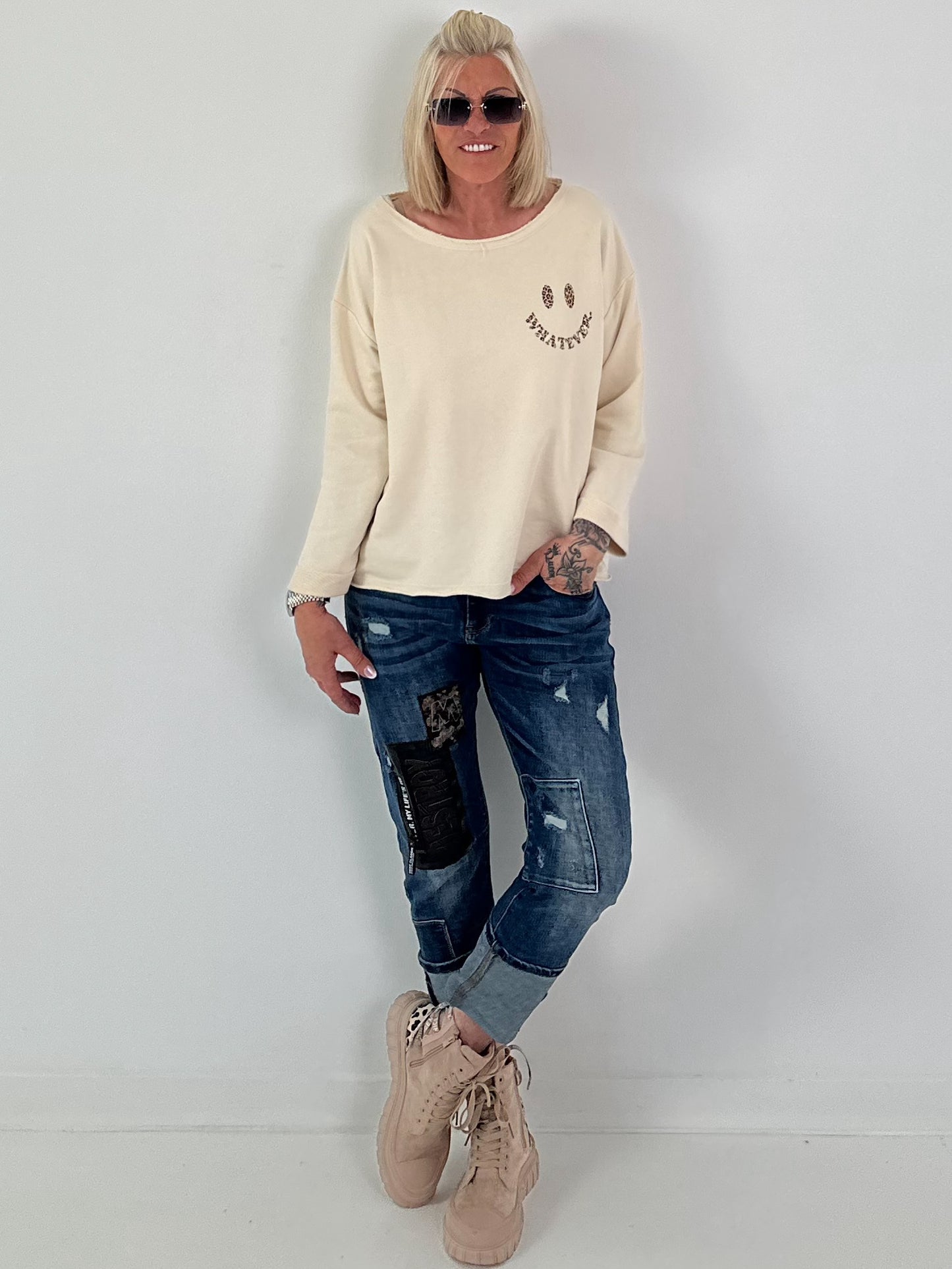 Sweatshirt mit Leo-Print - beige