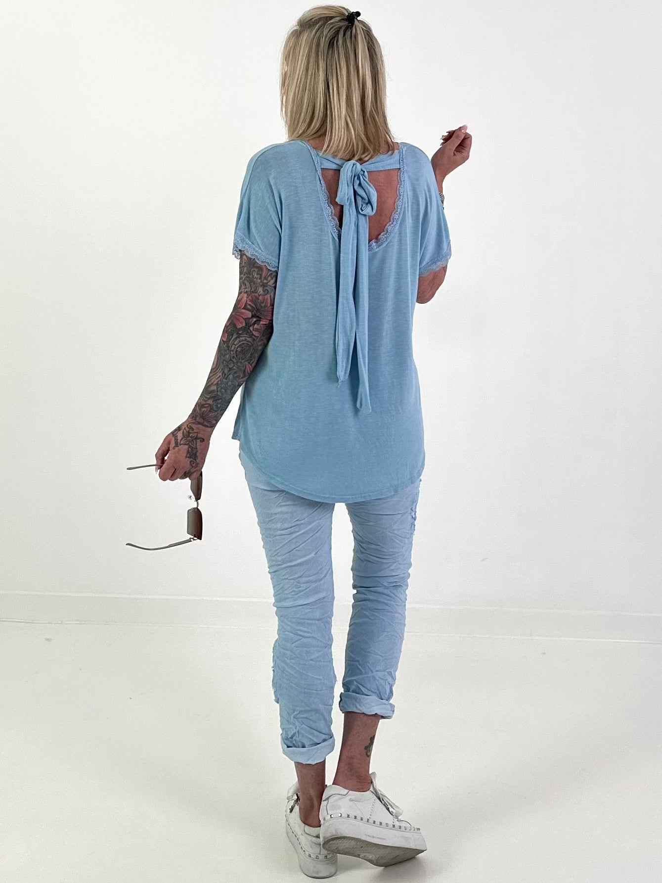 T-Shirt with Back Tie - Light Blue