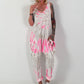 Batik Jumpsuit mit aufgesetzten Cut-Out Taschen - weiss-neonpink-beige