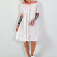 Dress with short sleeves and flounce - white