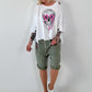 Oversized Shirt mit Cut Outs und Skull - weiss