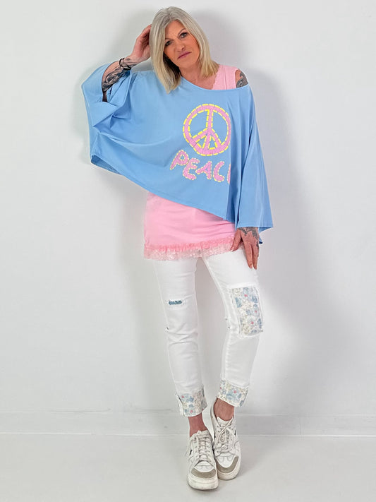 Oversized Shirt Peace - hellblau