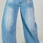 Jeans met wijde pijpen en horizontale naden - denim