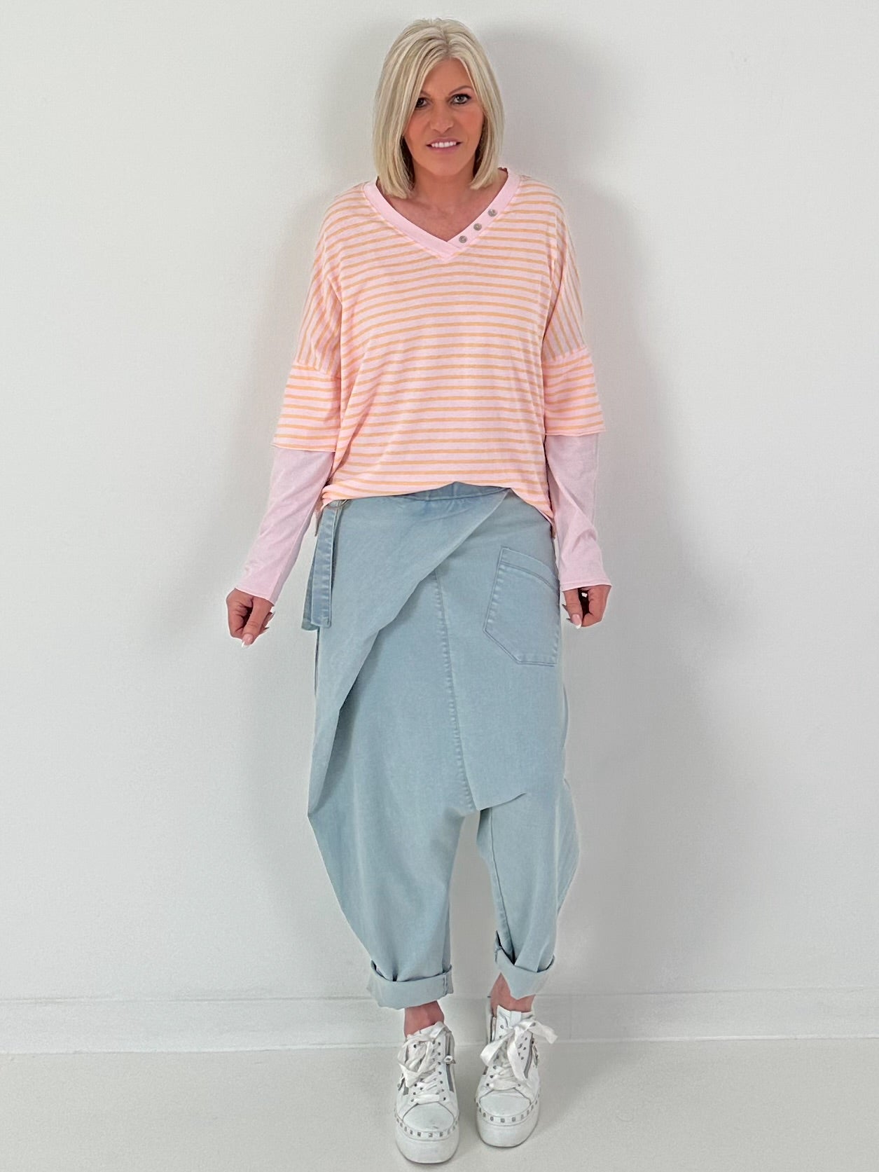 Shirt mit Streifen - apricot-rosa