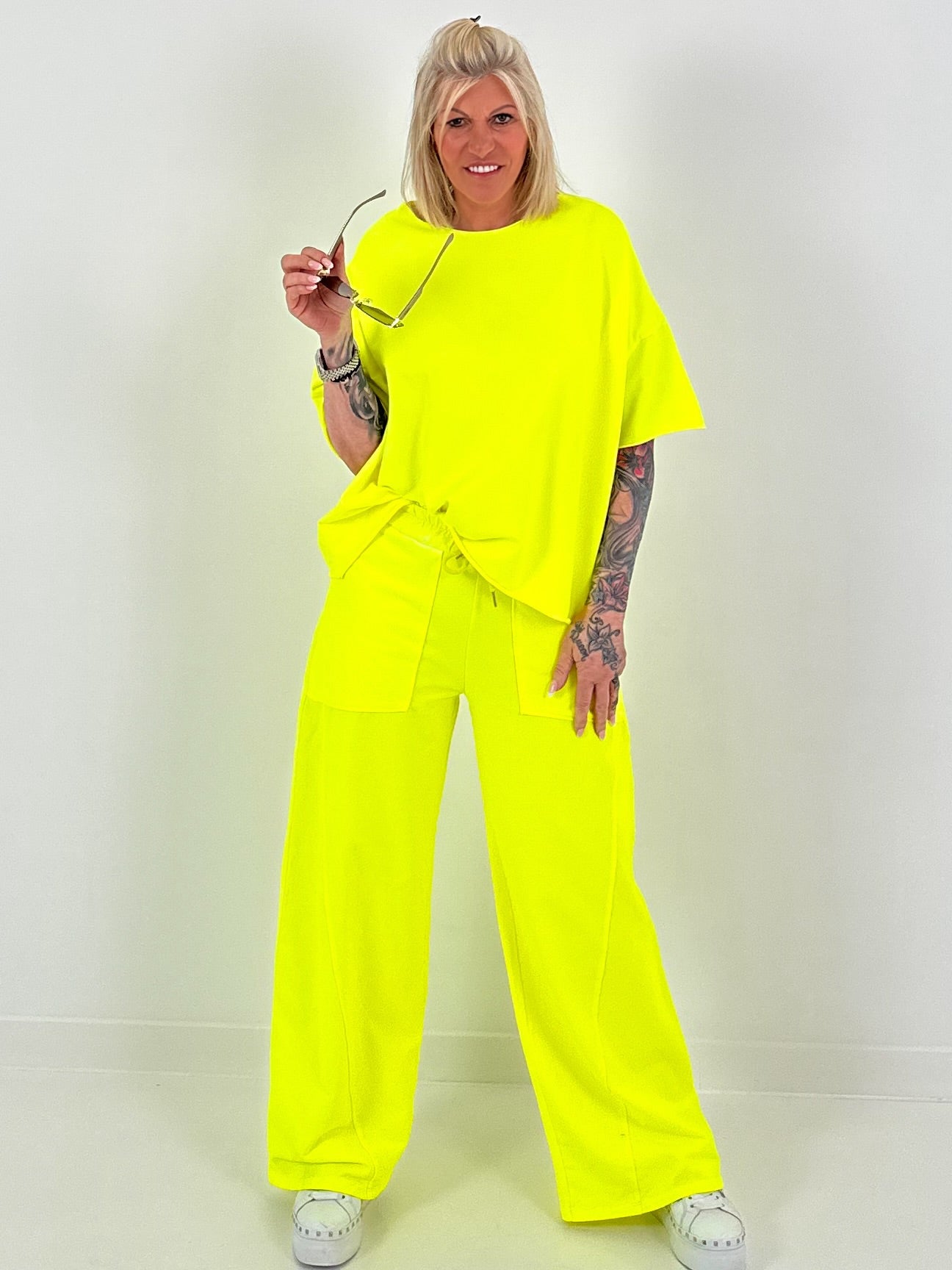 Short-sleeved sweater - neon yellow