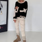 Oversized Sweater mit Strasskreuz - schwarz-beige